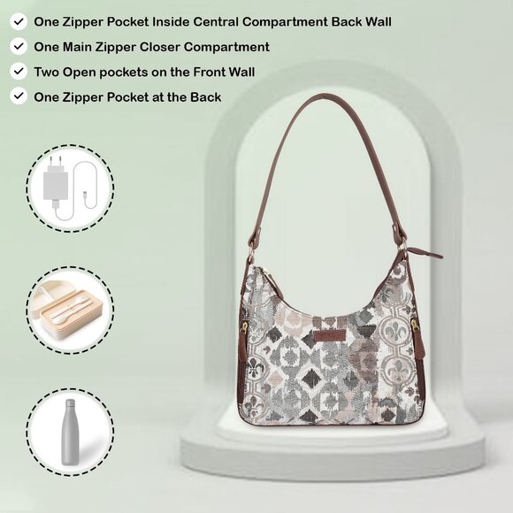 Abstract Pattern Tapestry Fabric Hobo Bag For Women | Shoulder Sling Bag - Picture 4 of 8